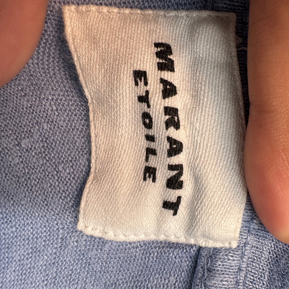 Isabel Marant Etoile Zewel Blue Linen Logo Graphic T-Shirt Metallic Silver Med - Picture 3 of 10